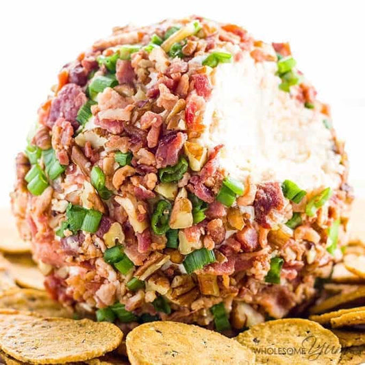 Cheese ball with cream cheese, bacon and green onion